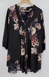Melissa McCarthy Seven7 Plus Size Black Floral Button Up Boho Blouse 1x Preppy - Picture 1 of 10