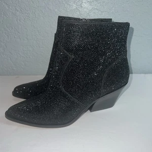 Jessica Simpson Zalor Black Rhinestone Western Boots Stack Heels 7M - Imagen 1 de 8