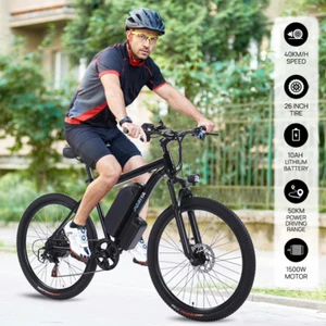 Off-Road E-Bike 26" 50KM Range Dual Suspension MTB LED Lights 200KG Load - Picture 1 of 18
