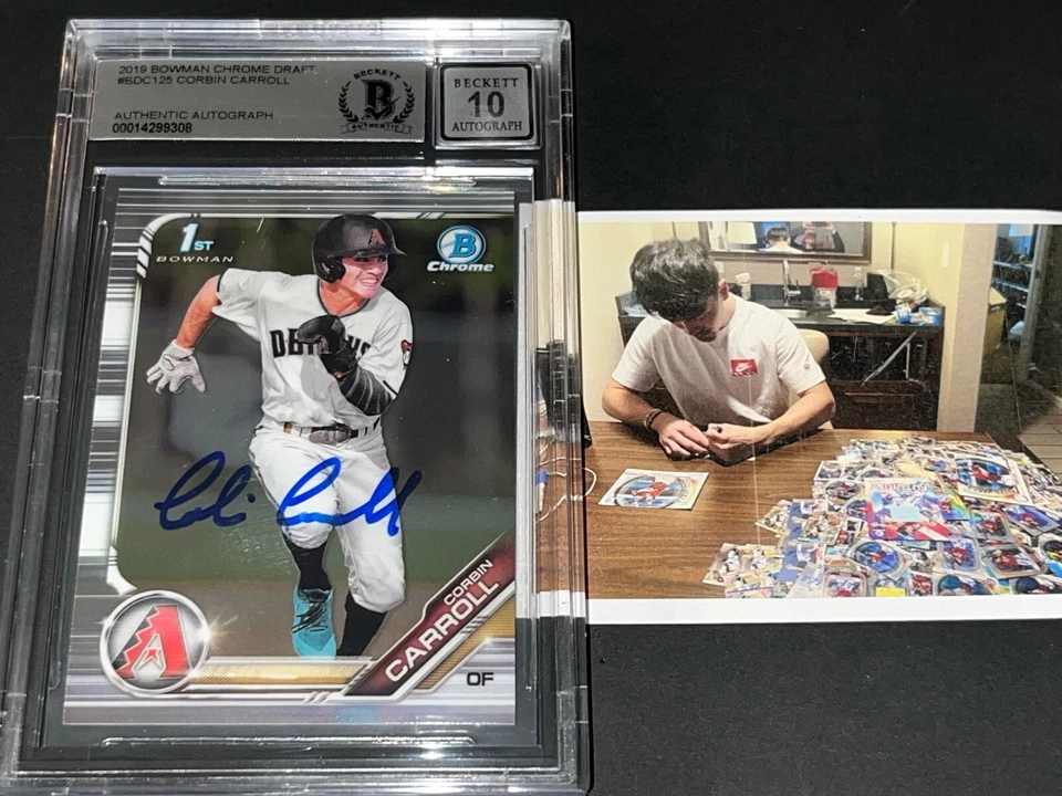 Corbin Carroll DBacks SIGNED 2019 1st BOWMAN Chrome BAS Beckett Auto 10 . - Image 1 of 1