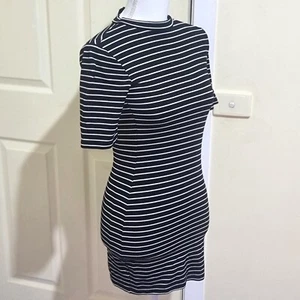 Topshop XS Striped High Neck Bodycon Short Sleeve Black White Turtleneck Dress - Picture 1 of 6