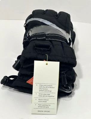 2 Pairs All In Motion Kids Snow Gloves Waterproof Black Winter Accessories 4-7