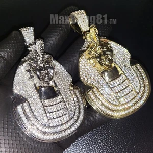 PHARAOH KING TUT Iced Gold Silver plated Cubic Zirconia Large Hip Hop Pendant - Picture 1 of 6