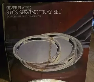 *NEW* Godinger Silver-Plated Engraved 3 Piece Serving Tray Set *SEALED NEW* - Picture 1 of 4