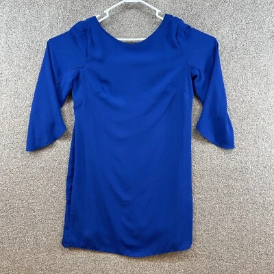 AB Studio Women's Blue Stretch Knit 3/4 Flutter Sleeve Shift Dress Size M NWT - Image 1 of 4