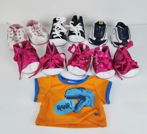 Build a Bear Workshop Shoes Lot Pairs of Shoes And Dino Shirt - Picture 1 of 16