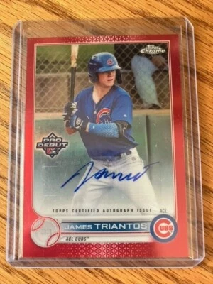 2022 Topps Pro Debut James Triantos PD-1 Red Chrome Auto /5 Chicago Cubs MLB - Image 1 of 3