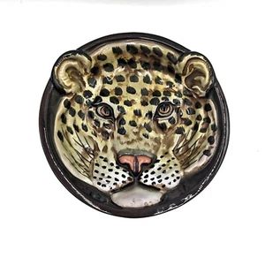 Vintage Hand Painted 3D Relief Leopard Bowl Italy Terracotta Pottery 9.5 Regency - Picture 1 of 5