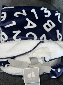 Just Born Baby Blanket Blue and White ABC 123 Sherpa Plush New 30x40 - Picture 1 of 6