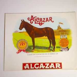 Vintage ORIGINAL Zigarrenkiste Etikett Alcazar Pferderennen Motiv geprägt C3 - Bild 1 von 2