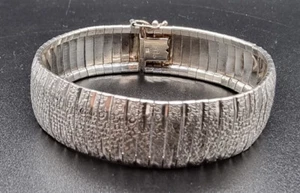 Vintage Sterling Silver Strap Snake Link Bracelet Engraved Matte Faceted/Italy - Picture 1 of 10