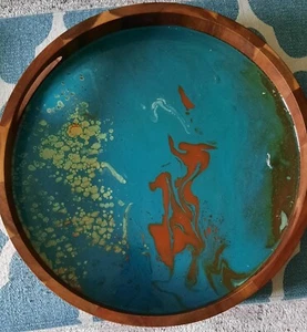 RESIN WOOD TRAY. 15×16x2 Decorative or Appetizer Tray. Charcuterie Board - Picture 1 of 5