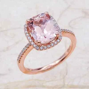 Lab Created 2CT Cushion Morganite Women's Anniversary Ring 14K Rose Gold Plated - Picture 1 of 4