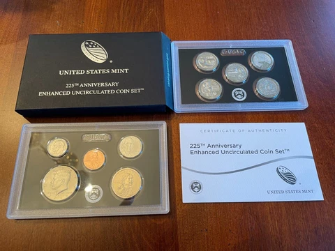 2017 US Mint Enhanced 225th Anniversary BU coin Set in box with COA Cover