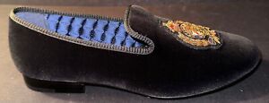 Polo Ralph Lauren Paxton Crest Velvet Slipper Black Leather & Satin Shoe Multi