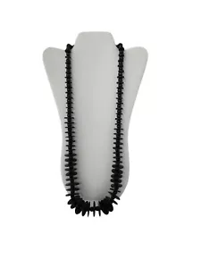 Vintage Long Black Wood Ball and Disk Bead Necklace - Bild 1 von 5