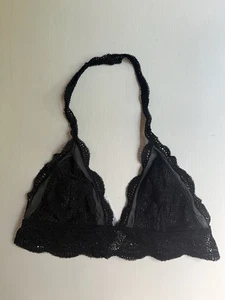Free People Intimately FP Black Scalloped Lace Halter Bralette Sz MEDIUM - Picture 1 of 3