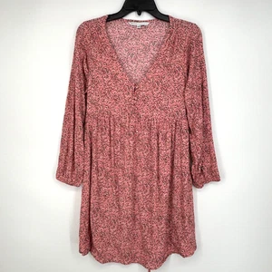 The Nines by Hatch Womens Small Short Dress Tunic Pink Black Floral Long Sleeves - Picture 1 of 9