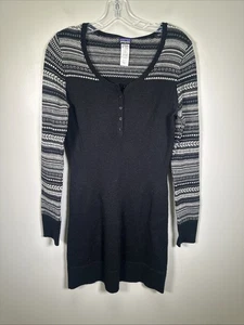 Patagonia Knit Sweater Dress M Lambswool Wool Blend Fair Isle Black Rios Secret - Picture 1 of 7