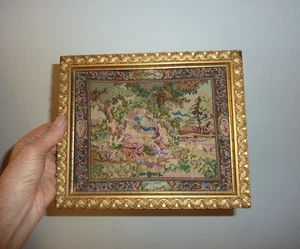 Small Antique Vintage Needlepoint Tapestry Rococo Style Art Piece 8 x 6.5" - Picture 1 of 9