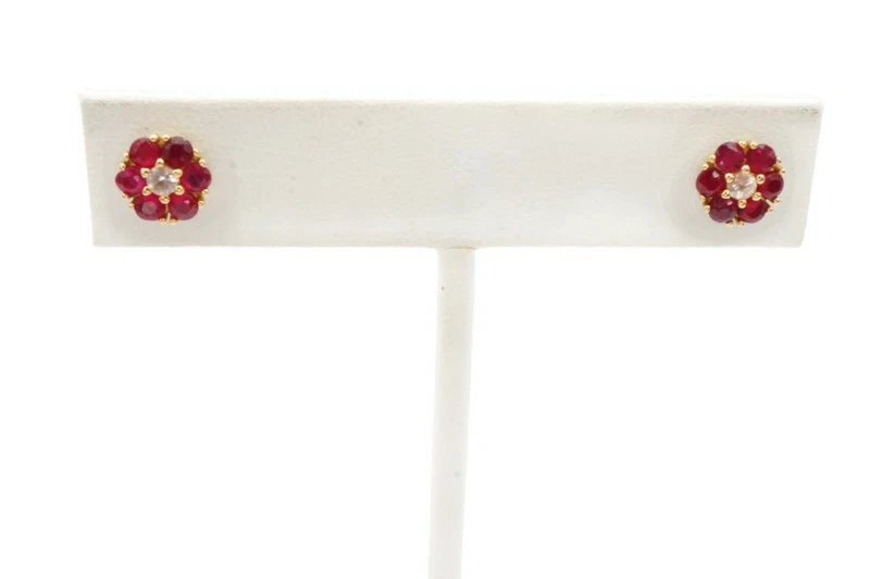 10k Yellow Gold Ruby Diamond Earrings - Image 1 of 4