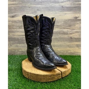 Unknown Men - Size 11.5B - Vintage Black/Blue Stitched Cowboy Boots Style J235 - Picture 1 of 11