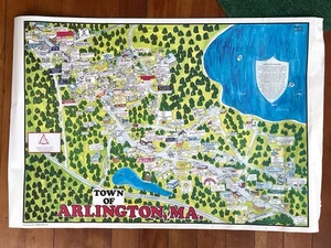 Vintage CITY CHARACTER CARTOON Business Advertising Map Poster of Arlington MA - Picture 1 of 17