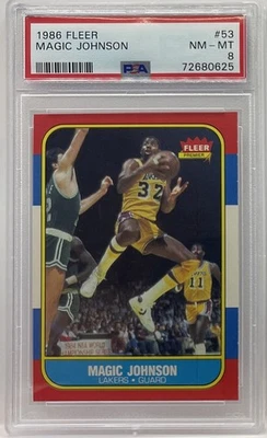 Fleer #53 Magic Johnson Lakers Hof 1986 PSA 8 casi nuevo-como nuevo Foto 1 de 2