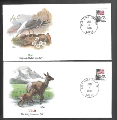 2 1984-85 Salt Lake City Utah Wildlife-Bird/Flower covers; Fleetwood cachets - Image 1 of 2
