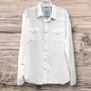 Guess Button Down Shirt Men's XL White Pearl Snap Button Western Long Sleeve - Picture 1 of 9