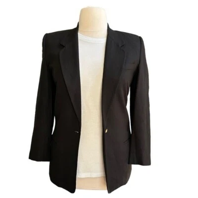 Chaqueta Talbots Mujer Talla 8 Negra Vintage Lino Mezcla Un Botón Blazer Foto 1 de 4