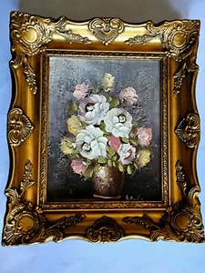 S Barton oil on canvas Framed study of Roses 8"x10"/12.5"x14.5" ornate frame - Picture 1 of 3