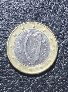 Irlanda 2002 1 euro, arpa celta Eire moneda bimetálica error circulación parece Fo - Imagen 1 de 10
