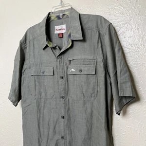 Simms Shirt Mens L Gray Tencel Cotton Fishing Pockets Short Sleeve Vented Work - Picture 1 of 12
