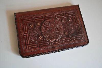 Vintage Mexico Tooled Leather Clutch 7.5” x 11” Mexico - Image 1 of 4