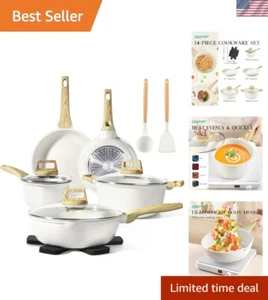 Pots and Pans Set Non Stick - 14 Pcs White Granite Kitchen Cookware Sets Nons... - Picture 1 of 8