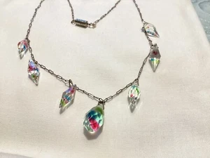 AUTHENTIC EDWARDIAN “mystic” Colored DROP CRYSTAL NECKLACE 1920s - Picture 1 of 4