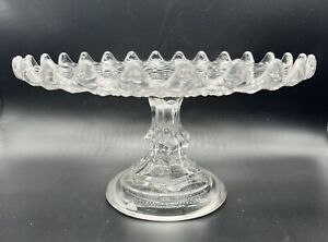 Clear Glass Round Pedestal Sawtooth Cake Plate 9” Diameter x 4.25" High
