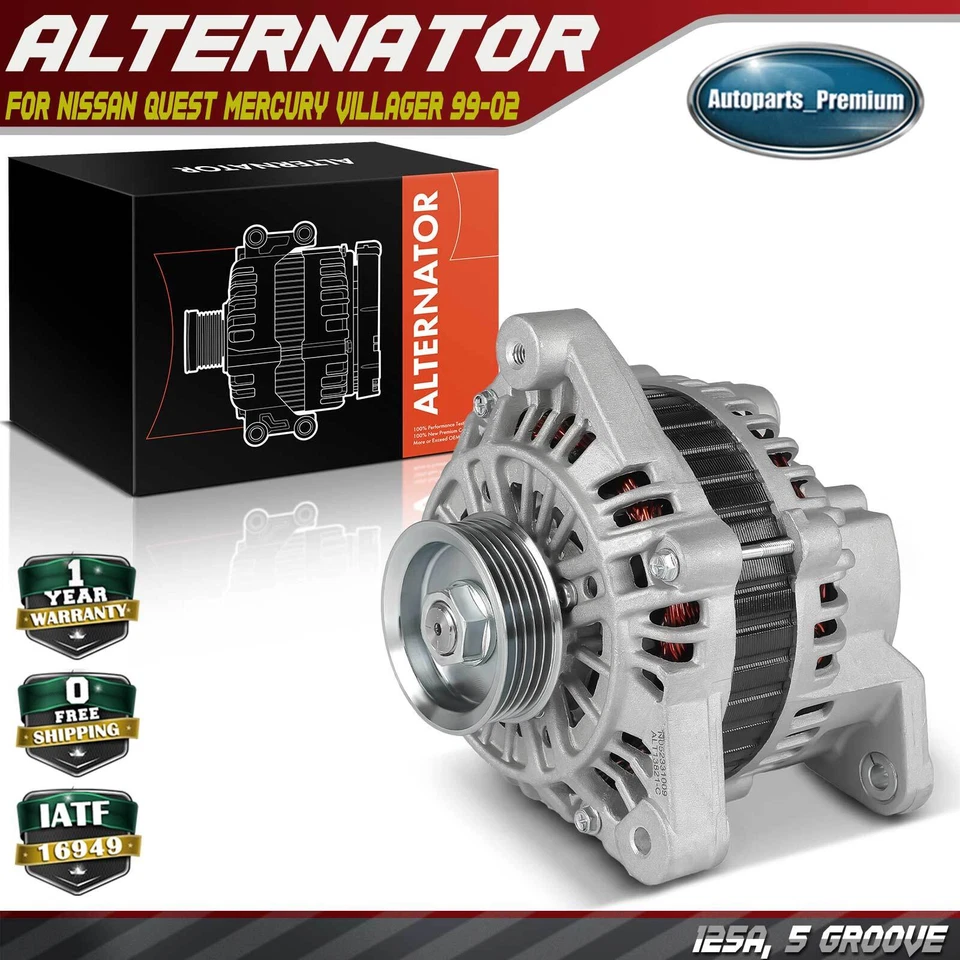 Alternador para Nissan Quest Mercury Villager 1999-2002 125A CW polea de 5 ranuras Foto 1 de 4