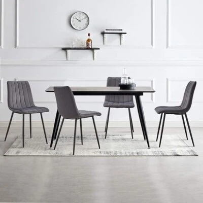 Set of 6 Velvet Modern Kitchen Dining Living Chairs Soft Padded Seat Metal Legs - Image 1 of 4