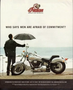 Vintage print ad motorcycle INDIAN 2000 Scout Says Men are afraid of Commitment - Picture 1 of 1