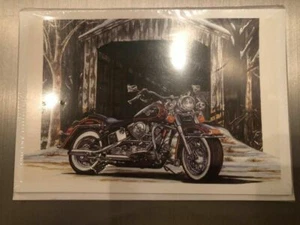 HARLEY DAVIDSON CHRISTMAS CARDS #X742 HARLEY SITTING IN FRONT OF BRIDGE (10) - Picture 1 of 7