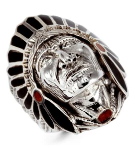 Nuevo Anillo de Plata 925 Cabeza de Indio Americano Ágata Roja de Ónix-s-508blk - Imagen 1 de 3