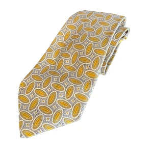 Robert Talbot Best of Class Tie Silver Gold Geometric Coffee Bean Made USA Silk - Picture 1 of 9