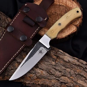 Custom Hand forged High Carbon 1095 Steel Hunting Knife with Camel Bone Handle - Picture 1 of 7