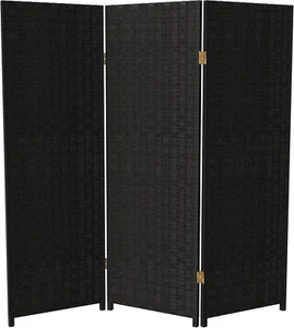 4 Ft. Short Woven Fiber Folding Screen - Black - 3 Panel - Picture 1 of 6