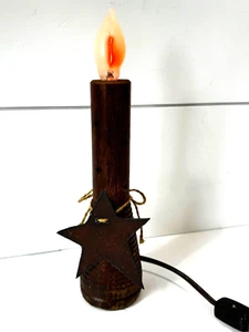 Primitive Style Flickering Wooden Candlestick Lamp With On Off Switch Rustic - Picture 1 of 11