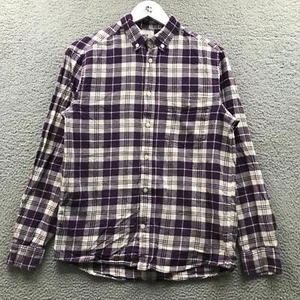 H&M Flannel Button Down Shirt Mens Small S Long Sleeve Plaid Pocket White Purple - Picture 1 of 10