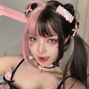 Style Hair Cosplay Long Straight Hair Black&pink Wig Double Color Toupee Lolita - Picture 1 of 10