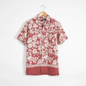 Vintage Chaps Ralph Lauren Floral Hawaiian Button Shirt Small - Red Beach Retro - Picture 1 of 5